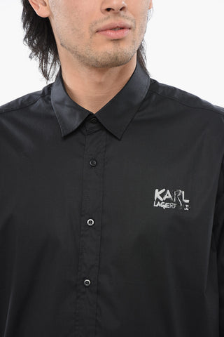 Stretch Cotton Shirt with Tone on Tone Logo