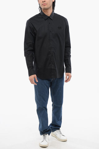 Stretch Cotton Shirt with Tone on Tone Logo