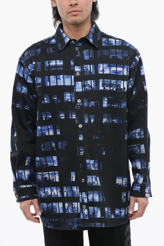 Denim Overshirt with Rhinestone
