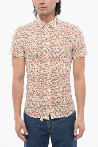 Camicia a Maniche Corte in Misto Cotone con Motivo Geometrico