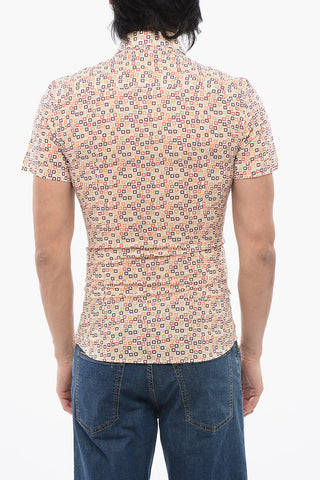 Camicia a Maniche Corte in Misto Cotone con Motivo Geometrico