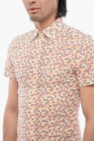 Camicia a Maniche Corte in Misto Cotone con Motivo Geometrico