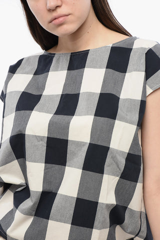 Blusa Smanicata in Cotone Gingham con Coulisse sul Fondo