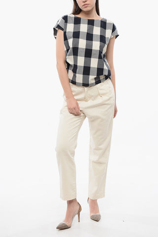 Blusa Smanicata in Cotone Gingham con Coulisse sul Fondo