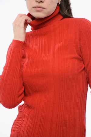 Ribbed Turtleneck Mixed Cashmere Sweater