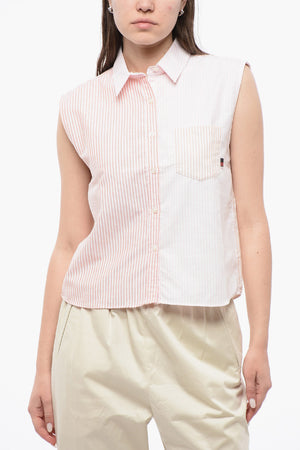 Ärmellose Bluse mit Awning-Streifen und Brusttasche