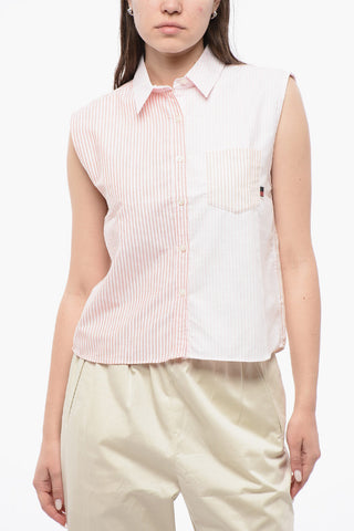 Ärmellose Bluse mit Awning-Streifen und Brusttasche