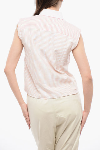 Ärmellose Bluse mit Awning-Streifen und Brusttasche