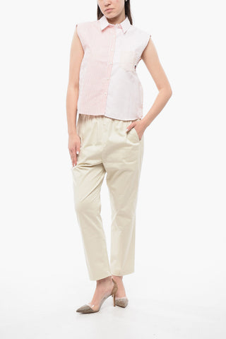 Ärmellose Bluse mit Awning-Streifen und Brusttasche