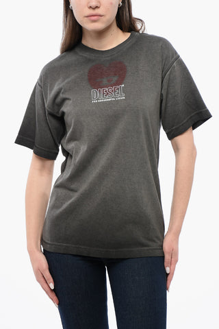UNISEX T-Shirt GirocolloT-BUXT-N4 in Tinta Unita con Dettaglio D-Heart