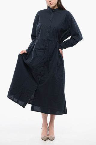 Popeline Shirt Dress with Drawstringed Waist
