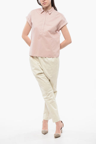 Sleeveless Cotton Blouse With Polo Neckline