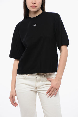 Cropped Crewneck T-Shirt with Maxi Embroidery on the Back