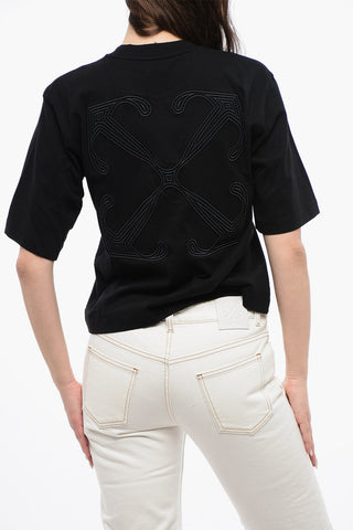 Cropped Crewneck T-Shirt with Maxi Embroidery on the Back