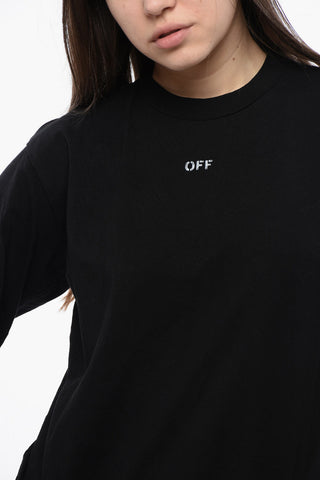 Cropped Crewneck T-Shirt with Maxi Embroidery on the Back