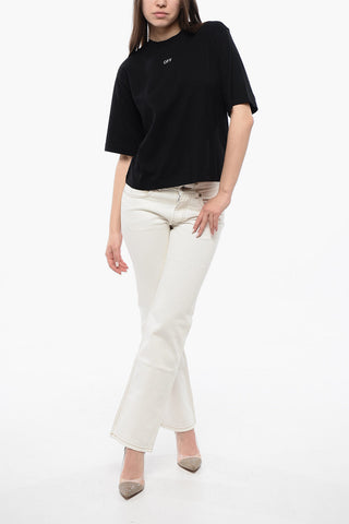 Cropped Crewneck T-Shirt with Maxi Embroidery on the Back