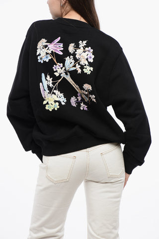 Cotton Crew-neck Sweatshirt with Back Floral Motif