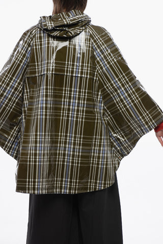 Nylon Cape HAWTHORN with Plaid Check Pattern and Hood