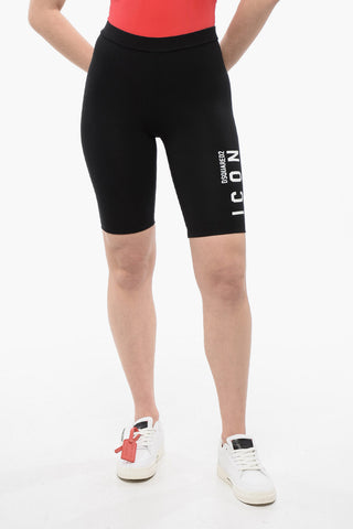 ICON Stretch Cotton Biker Shorts with Printed Logo