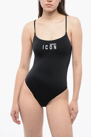 ICON Costume da Bagno Intero in Tinta Unita con Logo a Contrasto