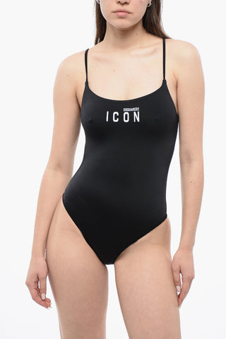 ICON Solid One-Piece Swimsuit With Contrast Logo