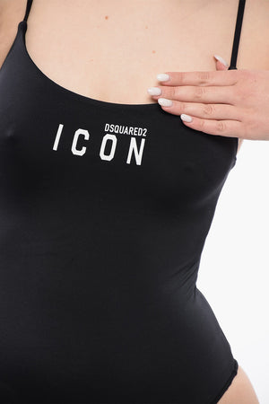 ICON Costume da Bagno Intero in Tinta Unita con Logo a Contrasto