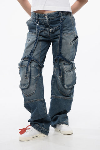 Jeans Cargo Loose Fit a Vita Regolare