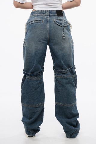 Jeans Cargo Loose Fit a Vita Regolare