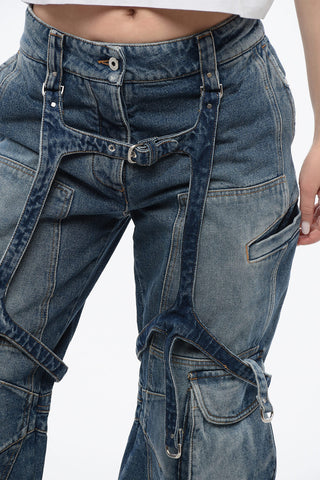 Jeans Cargo Loose Fit a Vita Regolare