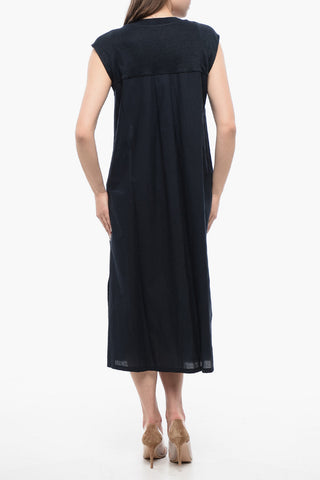 Linen Sleeveless Dress with V-Neck