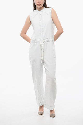 Sleeveless Denim Jumpsuit with Drawstring Waist