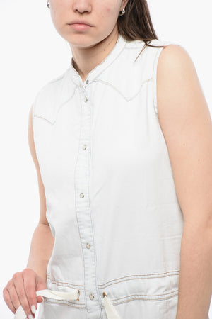 Ärmelloser Denim-Jumpsuit mit Kordelzug in der Taille