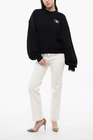 Cotton Crew-neck Sweatshirt with Contrast Embroidery