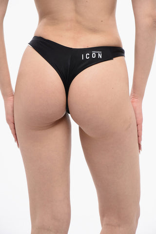 ICON Solid Color Bikini Bottoms with Contrasting Logo