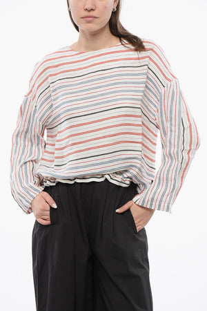 Blusa in Misto Lino VARSITY con Motivo a Righe Balanced