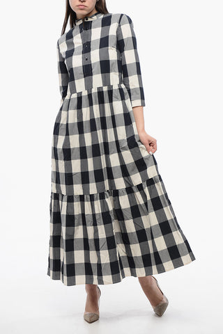 Flounced Shirt Dress with Gingham Motif