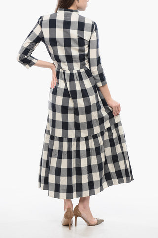 Flounced Shirt Dress with Gingham Motif