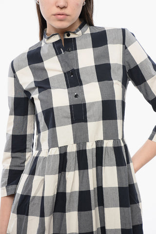 Flounced Shirt Dress with Gingham Motif