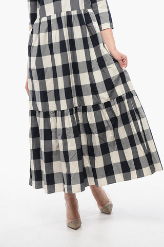 Flounced Shirt Dress with Gingham Motif