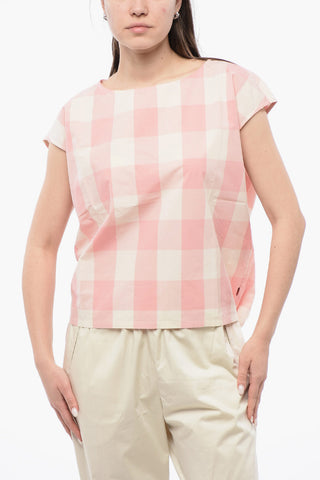 Cotton Gingham Sleeveless Blouse with Drawstring Hem