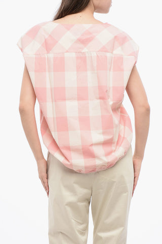 Cotton Gingham Sleeveless Blouse with Drawstring Hem