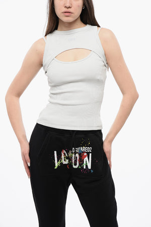 Top Crop a Costine con Dettagli Cut Out