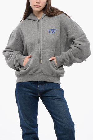 Felpa Hoodie in Cotone con Ricamo a Contrasto