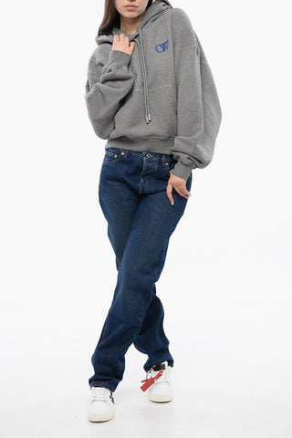 Felpa Hoodie in Cotone con Ricamo a Contrasto