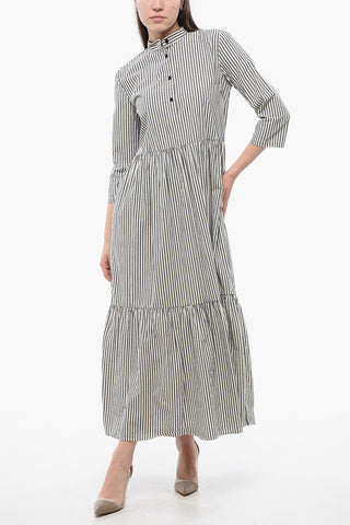 Striped Awning Maxi Shirt Dress with Front Buttoning