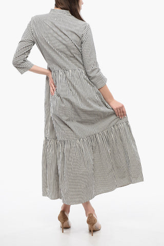 Striped Awning Maxi Shirt Dress with Front Buttoning
