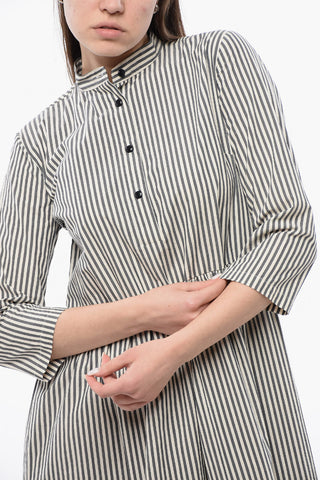 Striped Awning Maxi Shirt Dress with Front Buttoning