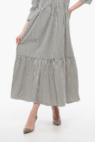 Striped Awning Maxi Shirt Dress with Front Buttoning