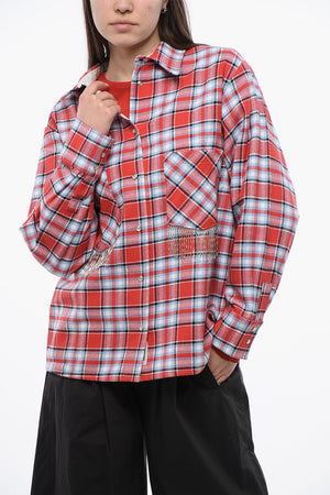 Cotton-Blend Plaid Check Overshirt with Fringed Details