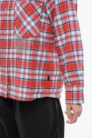 Cotton-Blend Plaid Check Overshirt with Fringed Details